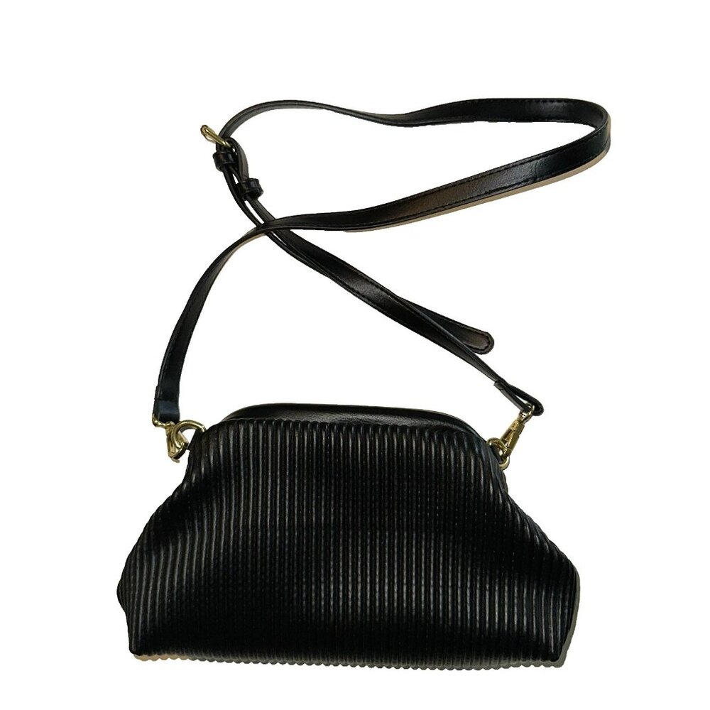 Anthropologie Classic Faux Leather Black Clutch Handbag/Adj Straps/ Chain Straps